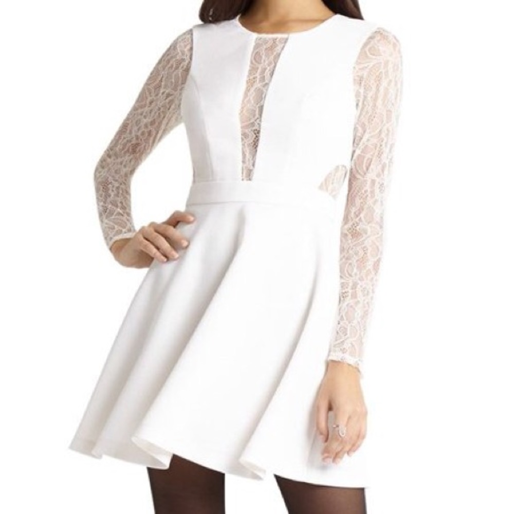 BSBG White Lace Sleeves Dress 0